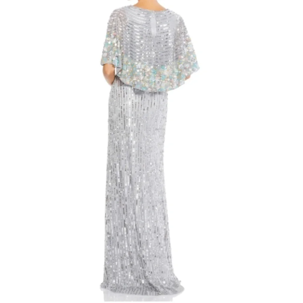 MAC DUGGAL Formal Wedding Prom Cocktail Cape Sleeve Floral Long Gown • Size 10